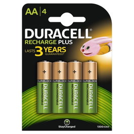 Duracell HR6-B Pack de 4 Pilas Recargables AA 1.2V NiMH 1300 mAh para Mandos, Juguetes, Linternas